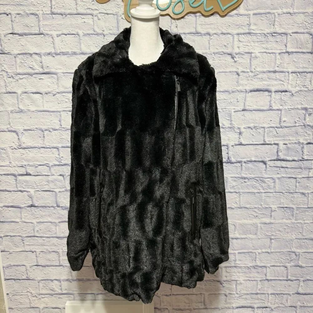 ADRIENNE LANDAUâWOMEN'S FAUX FUR JACKET BLACK XL